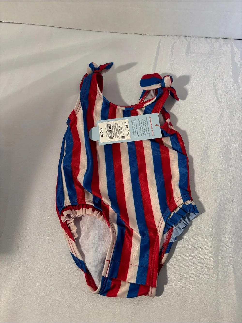 Cat & Jack Red, White & Blue Striped Tie-Shoulder One-Piece Swimsuit